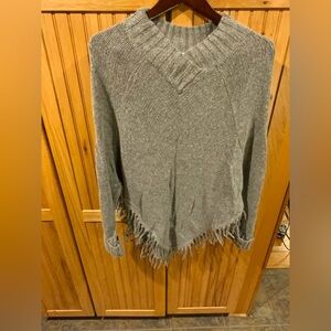 Newport News Gray Cowl Neck Sweater with Fringe